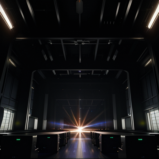 A single, intensely bright server core, radiating a focused beam of light, dwarfing a traditional, imposing computer tower.
